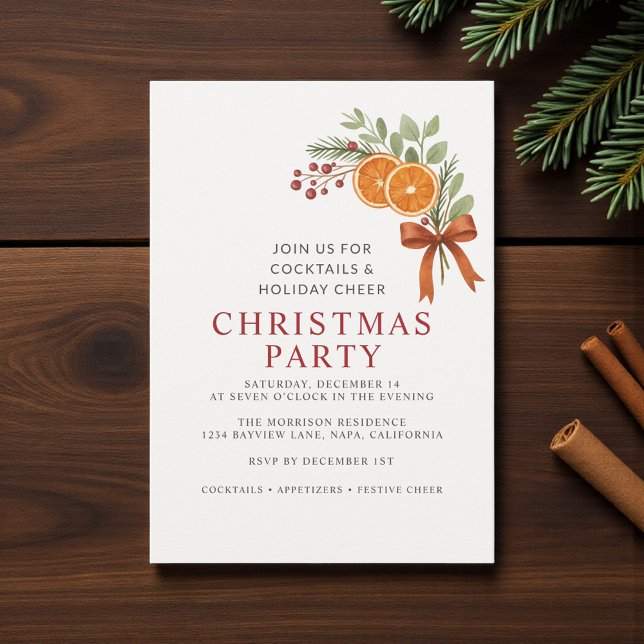 Invitation Red Bow Holiday Christmas Party Botanical  (Créateur téléchargé)