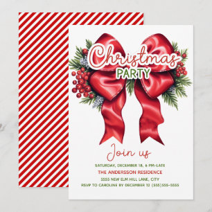 Invitation Red Bow Holly Berries
