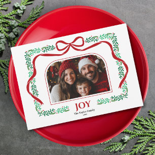 Invitation Red Bow Joie Noël Ribbon cadre photo