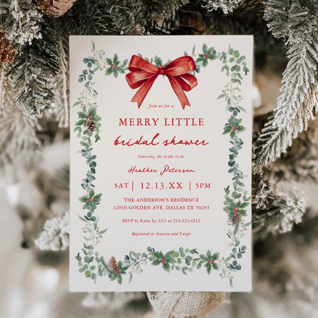 Invitation Red Bow Merry Little Christmas Bridal Shower (Créateur téléchargé)