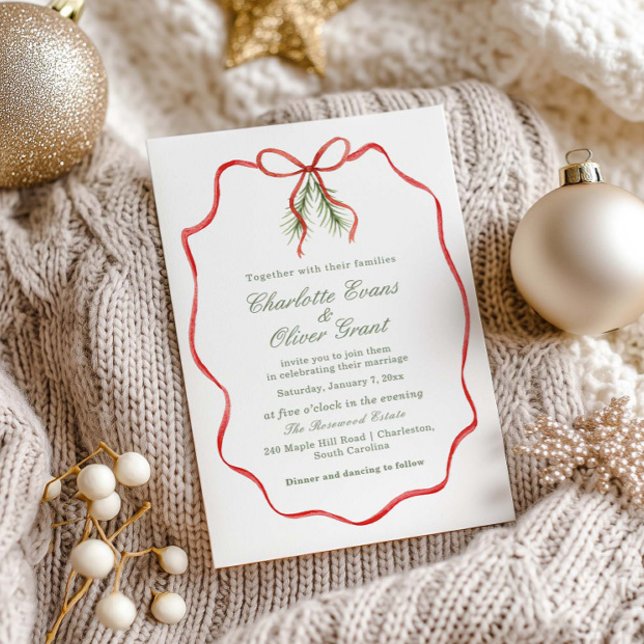 Invitation Red Bow Ribbon Winter Wedding  (Créateur téléchargé)