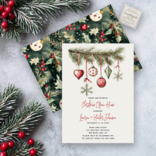 Invitation Red Bows Orament Noël Open House Party