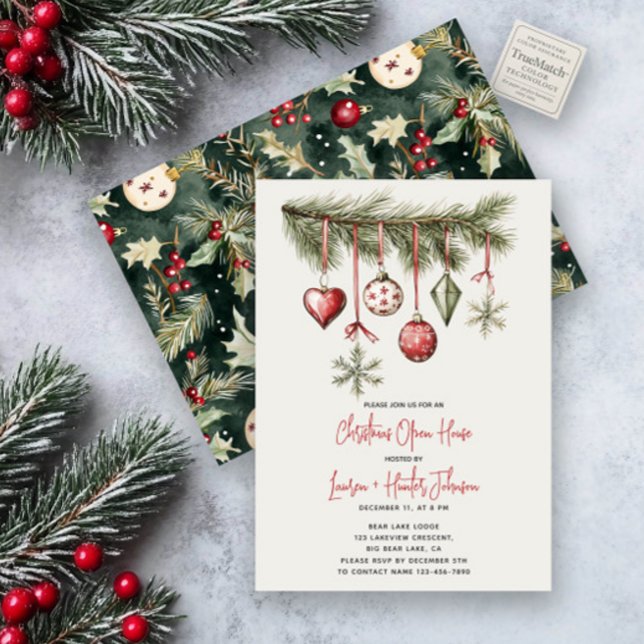 Invitation Red Bows Orament Noël Open House Party (Créateur téléchargé)