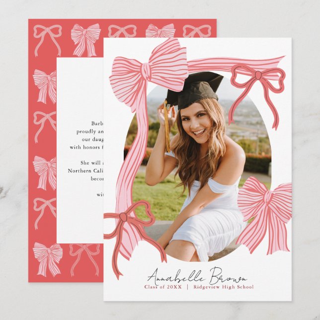Invitation Red Bows Photo Message Graduation Announcement (Devant / Derrière)