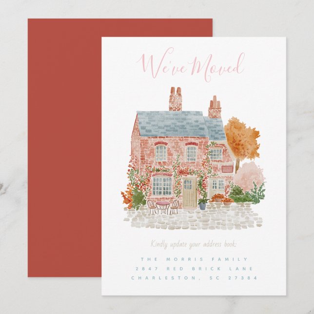 Invitation Red Brick Home Moving Announcement  (Devant / Derrière)