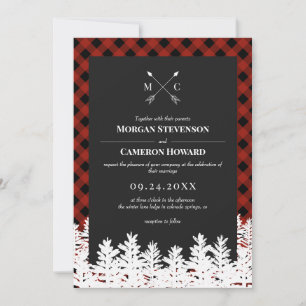Invitation Red Buffalo Check Russe Flèche Mariage Monogramme