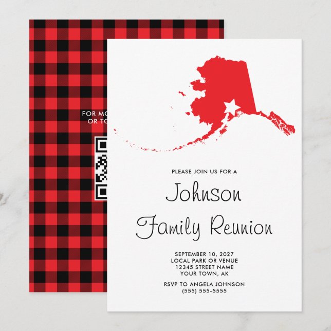 Invitation Red Buffalo Plaid Alaska Family Reunion (Devant / Derrière)
