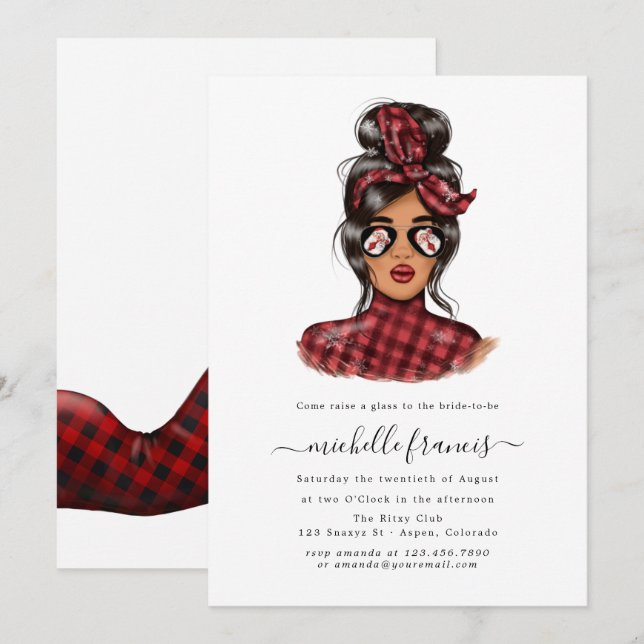 Invitation Red Buffalo Plaid Christmas Fête des mariées Invit (Devant / Derrière)
