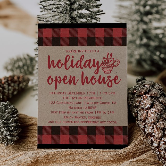 Invitation Red Buffalo Plaid Holiday Open House (Créateur téléchargé)