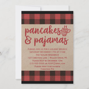Invitation Red Buffalo Plaid Pancakes et Pajamas Party