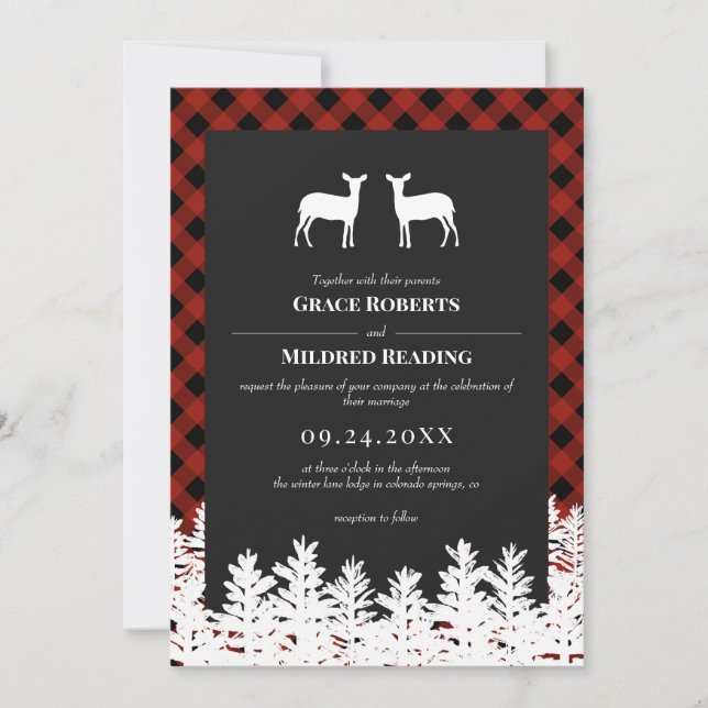 Invitation Red Buffalo vérifie Rustic Deer fait Lesbian Maria (Devant)