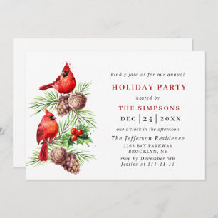 Invitation Red Cardinal Holly Berry Holiday NOËL PARTI