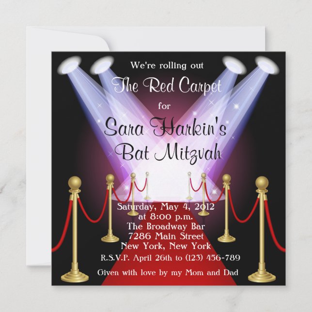 Invitation Red Carpet Hollywood Bat mitzvah Anniversaire Invi (Devant)