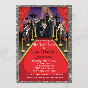 Invitation Red Carpet Hollywood Parties scintillant Quinceañe