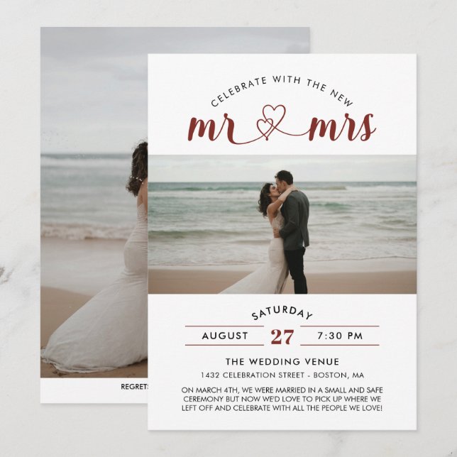 Invitation Red Celebrate Avec Le Nouveau Mariage Photo Mr & M (Devant / Derrière)
