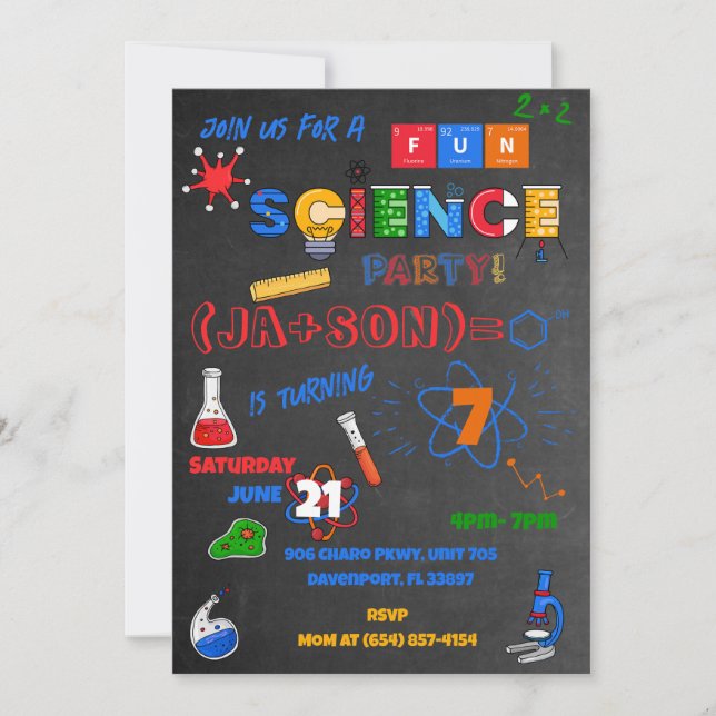 Invitation Red Chalkboard Science (Devant)
