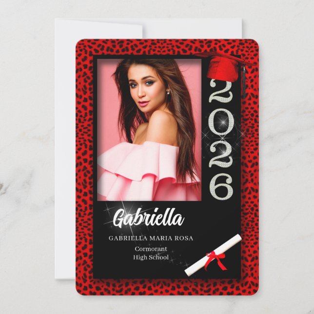 Invitation Red Cheetah Print Class of 2025 Graduation Invitat (Devant)