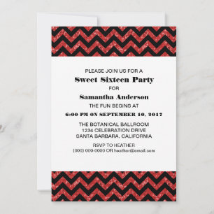 Invitation Red Chevron Parties scintillant Sweet 16 Invitatio