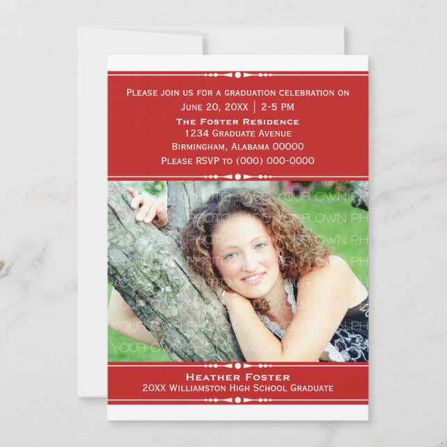 Invitation Red Chic Photo Graduation (Devant)