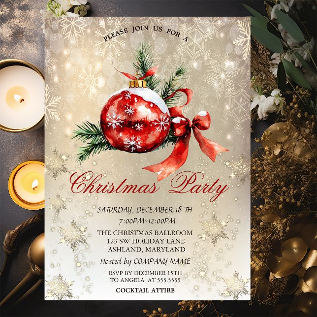 Invitation Red Christmas Ball Snowflon Party (Créateur téléchargé)