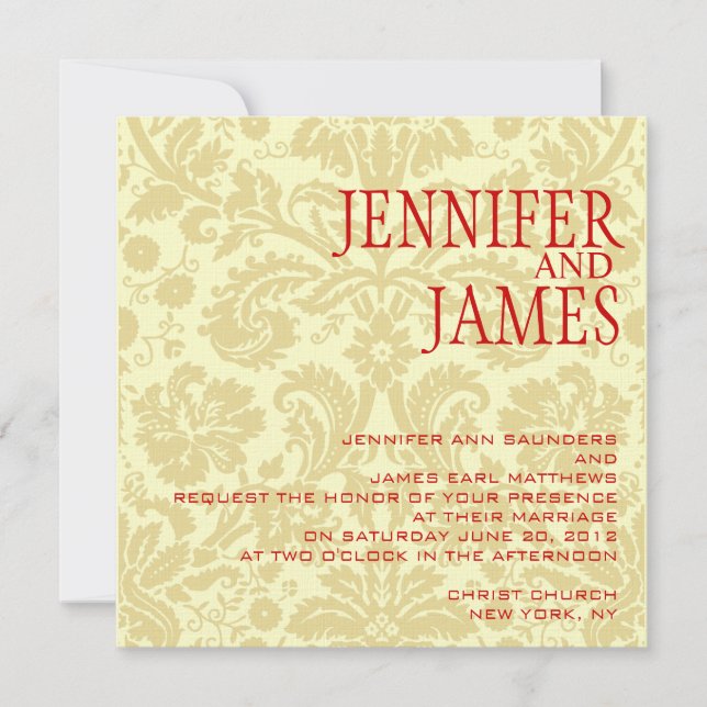 Invitation Red Christmas Cream Mariage damassé (Devant)