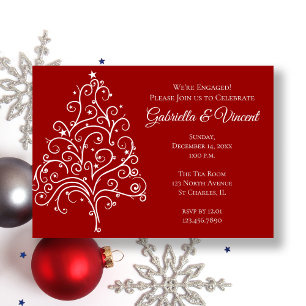 Invitation Red Christmas Tree Winter Engagement Party