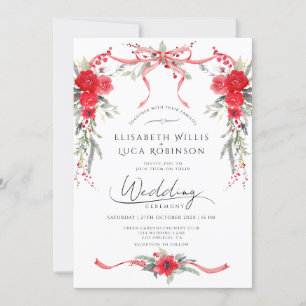 Invitation Red Christmas Winter Bow Coquette Ribbon Mariage