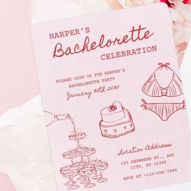 Invitation Red Cocktail Bachelorette Party (Créateur téléchargé)
