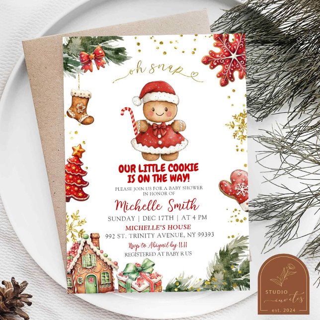 Invitation Red Cookies Gingerbread Baby shower fille (Créateur téléchargé)
