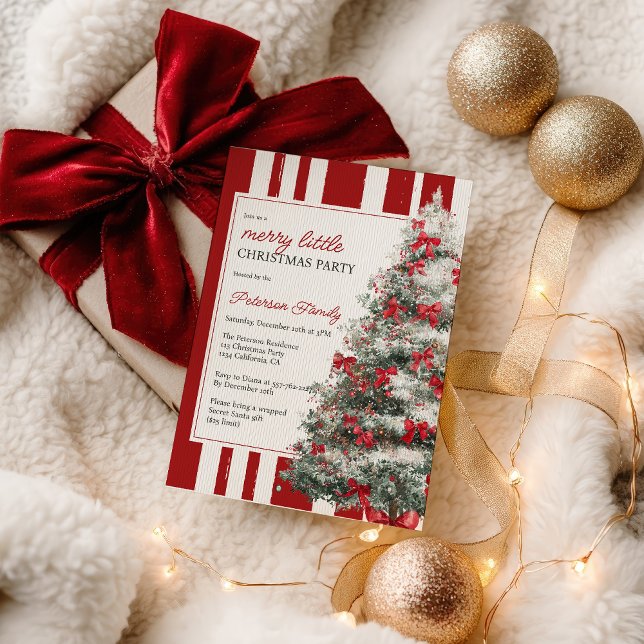 Invitation Red Coquette Bow Merry Little Christmas Tree Party (Red Coquette Bow Merry Little Christmas Tree Party Invitation)