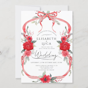 Invitation Red Coquette Noël Bow Monogram Mariage