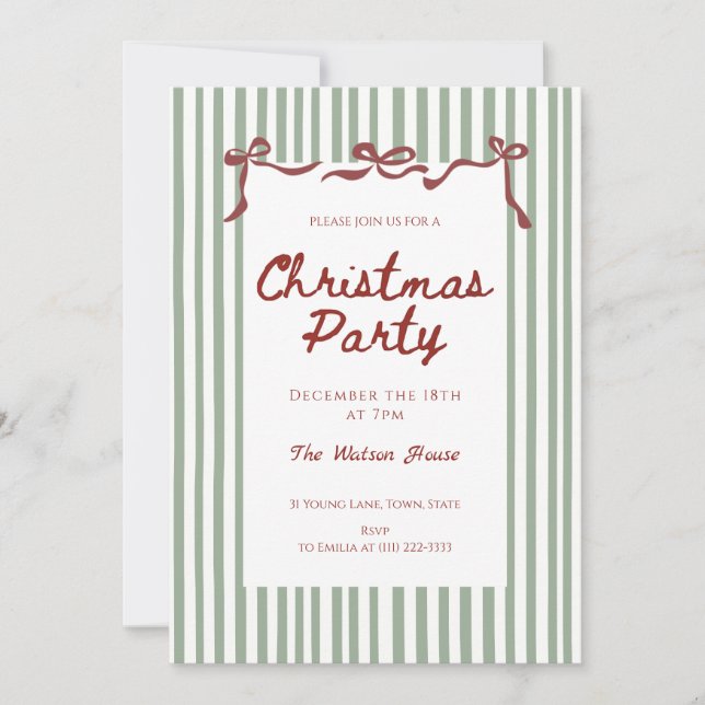 Invitation Red coquette Whimsical Hand Drawn Christmas Party (Devant)