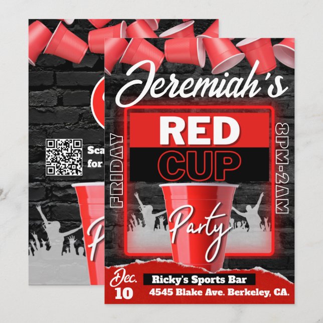Invitation Red Cup Club | Flyer Style Grunge Anniversaire (Devant / Derrière)