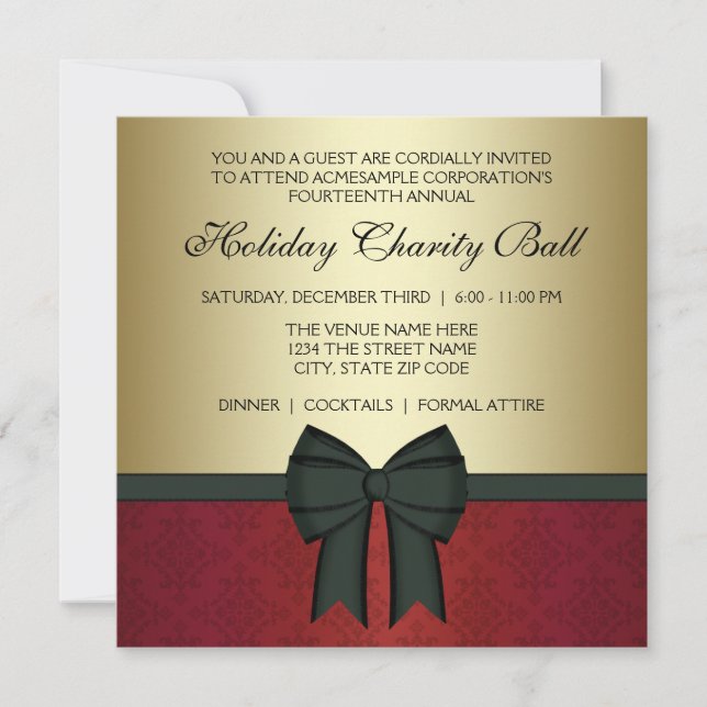Invitation Red Damask Gold Black Cravate Corporate Party (Devant)