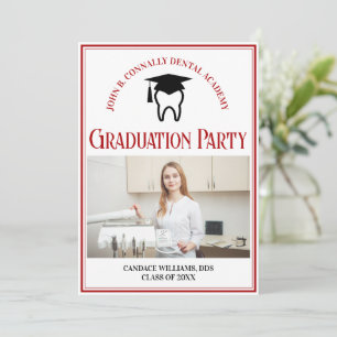 Invitation Red Dental School Photo Custom Graduation Party