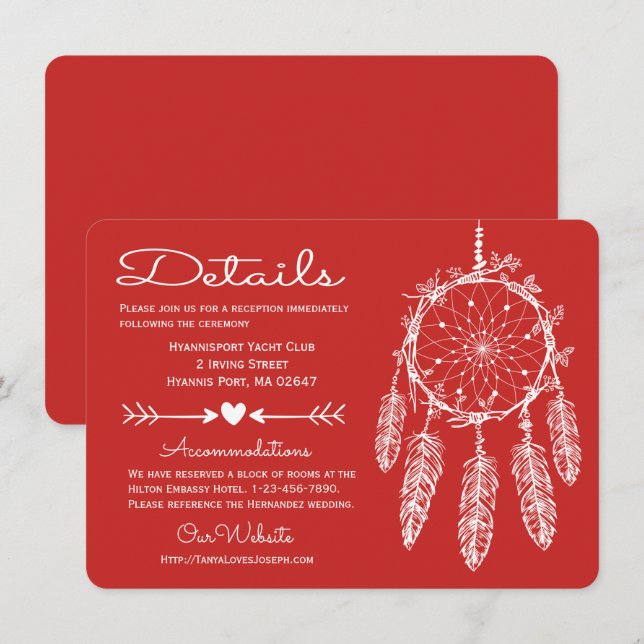 Invitation Red Details Dreamcatcher Mariage amérindien (Devant / Derrière)
