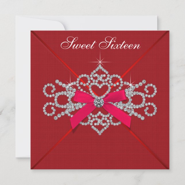 Invitation Red Diamond Red Sweet 16 Anniversaire (Devant)