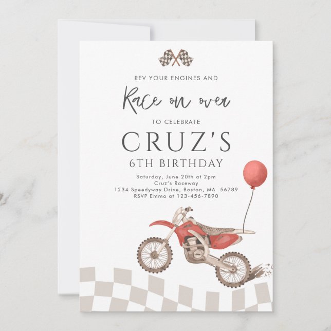 Invitation Red Dirt Bike Boy Motocross Racing Anniversaire (Devant)