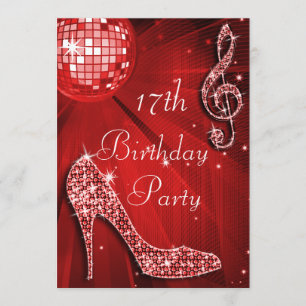 Invitation Red Disco Ball and Sparkle Heels 17e anniversaire