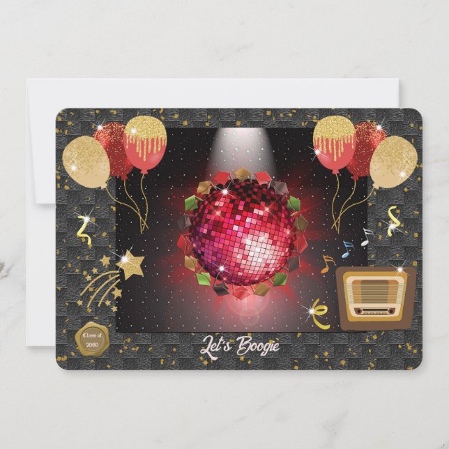 Invitation Red Disco Ball Graduation Party (Devant)