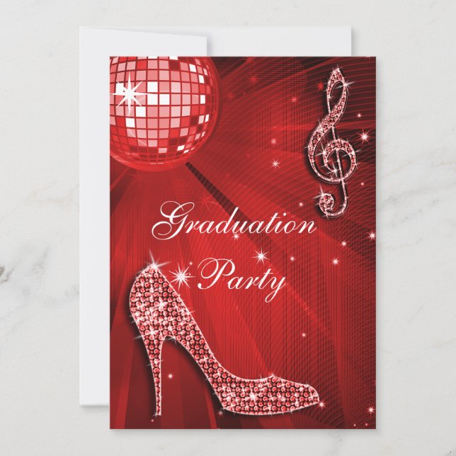 Invitation Red Disco Ball Sparkle Heels Graduation (Devant)