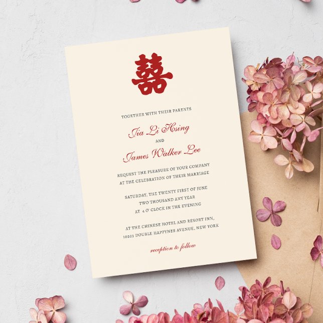 Invitation RED Double Bonheur chinois calligraphie asiatique (Créateur téléchargé)