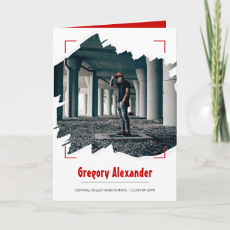 Invitation Red Edgy Abstrait Brushstroke Photo Graduation