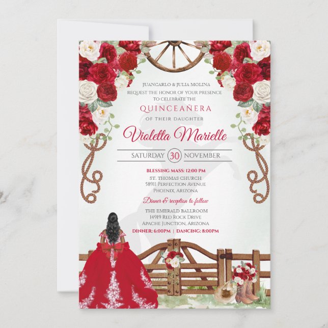 Invitation Red Elegant Rustic Western Charro Quinceanera V3 (Devant)