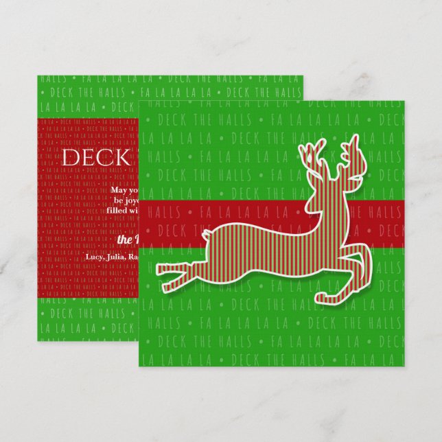 Invitation Red et Green Deck les Halls Reindeer Holiday (Devant / Derrière)