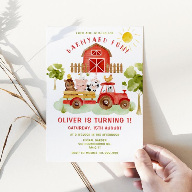 Invitation Red Farm Animaux première fête d'anniversaire Invi (Créateur téléchargé)
