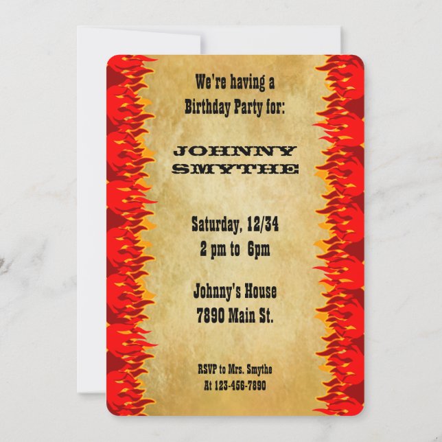 Invitation Red Flames Western BQ Party (Dos)