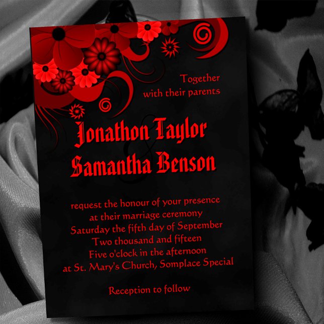 Invitation Red Floral Black Chalkboard Mariage gothique Invit (Créateur téléchargé)