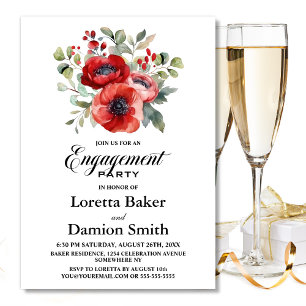 Invitation Red Floral Engagement Party