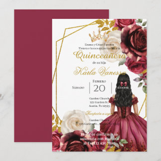 Invitation Red Floral Quinceanera